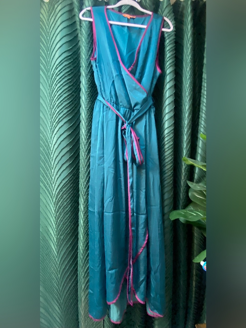 Modcloth Teal Maxi Dress with Pink Trim